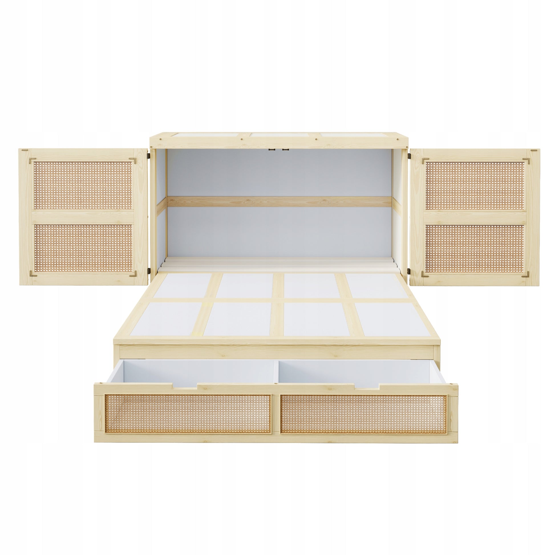 Letto armadio con cassetti - Xylo - 140x200 - Rattan, legno