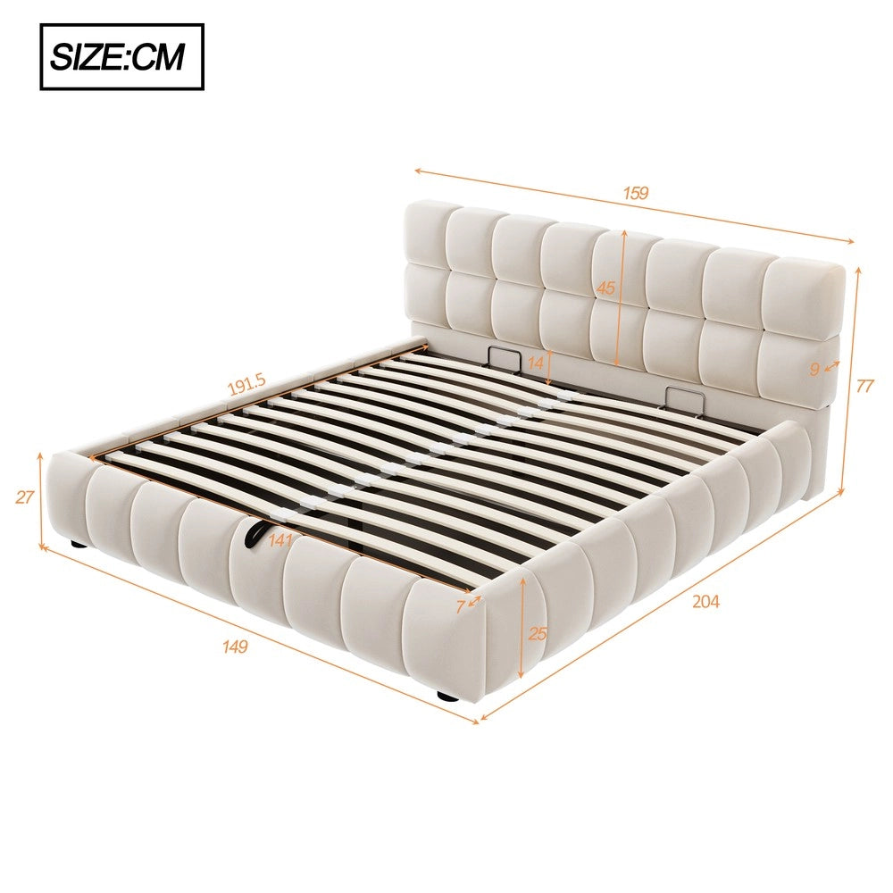 Letto Matrimoniale Imbottito Contenitore ¨C MINIMAL ¨C Velluto Beige 140x190 cm Idraulico