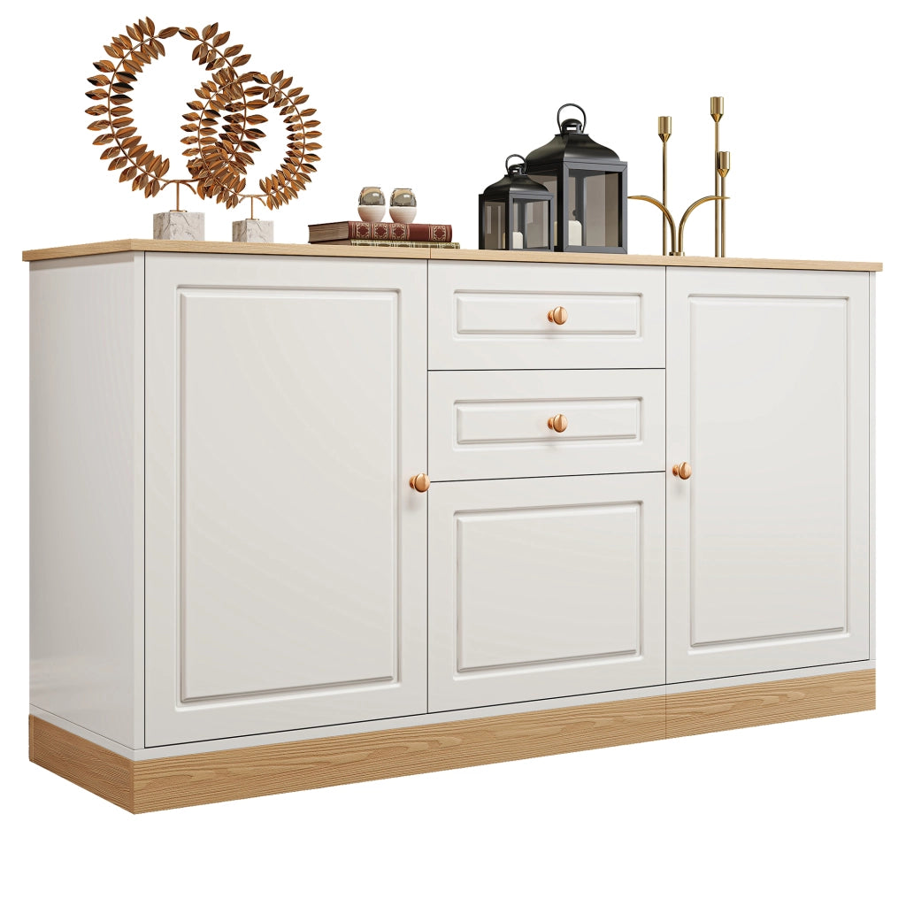 OKWISH Credenza Contenitore con 3 Ante, 2 Cassetti e Ripiani Regolabili, per Soggiorno e Sala da Pranzo, 135,5×39×76 cm