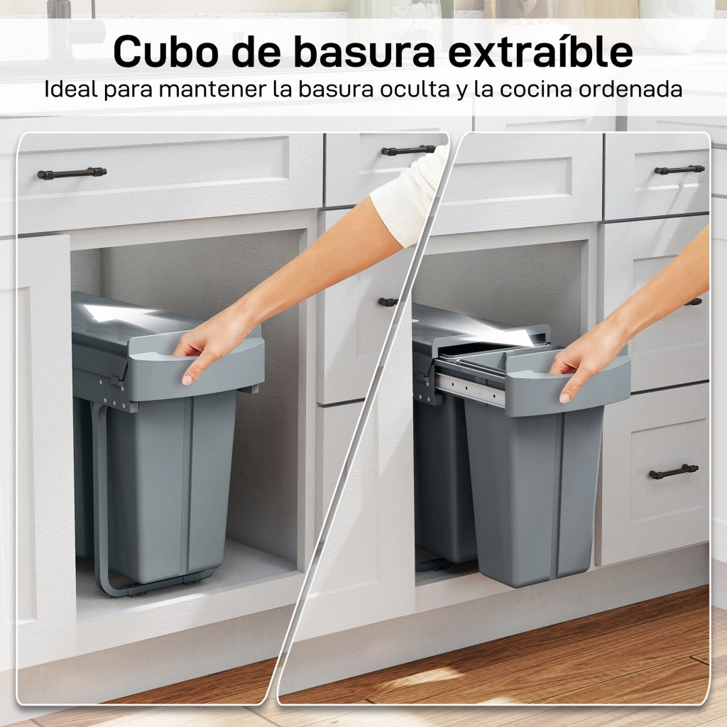 Cestino Sottolavello con 2 Contenitori Estraibili ¨C zephmum ¨C Grigio 20L+10L
