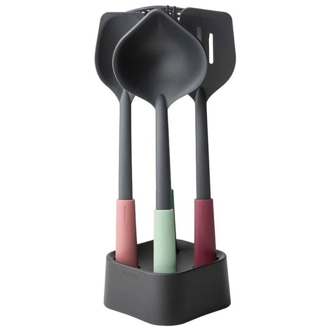 Brabantia 123184 Tasty+ Set Utensili da Cucina 4 Pezzi con Supporto in Nylon Termoresistente Fino a 220 °C Lavabile in Lavastoviglie colore Multicolore