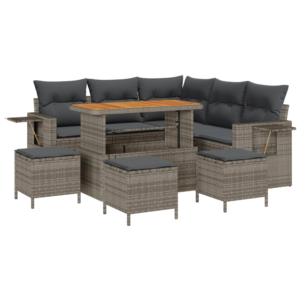 Set Divano Giardino da 9 Pezzi con Cuscini Grigio Rattan Polimerico Acacia