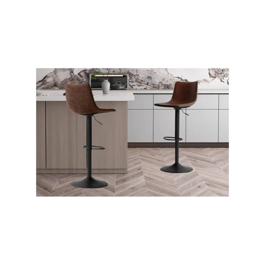 Sgabello da bar SOUL - PU marrone - Altezza regolabile 88-109 cm - Piedi in metallo - Stile vintage