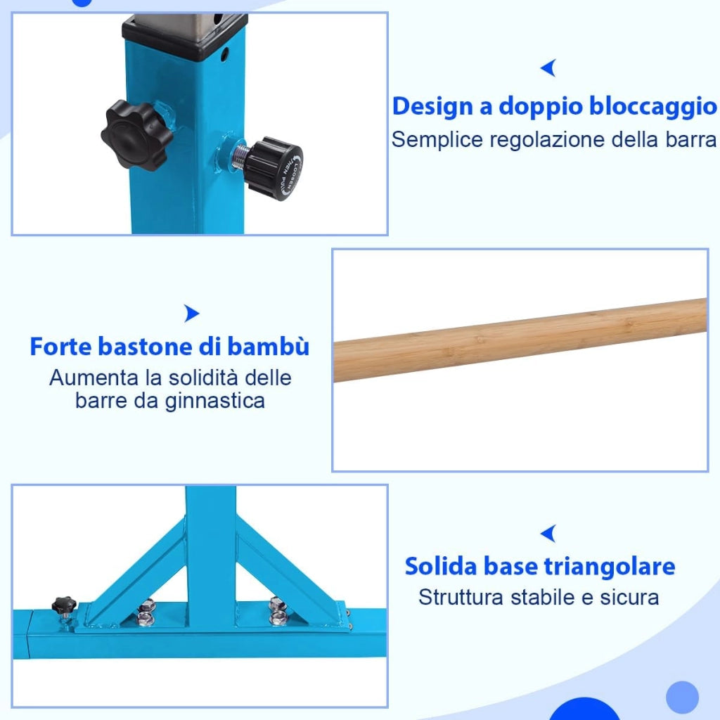Parallele Doppie per Ginnastica, Sbarre Orizzontali Doppie con Larghezza Regolabile e 11 Altezze, capacità di Carico di 100 kg, Sbarre di Allenamento per Bambini 6-12 Anni