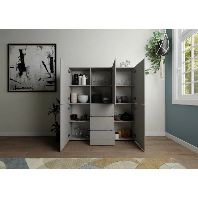 Credenza alta moderna 5 ante/3 cassetti 150x35x165 cm Elios - Cashmere