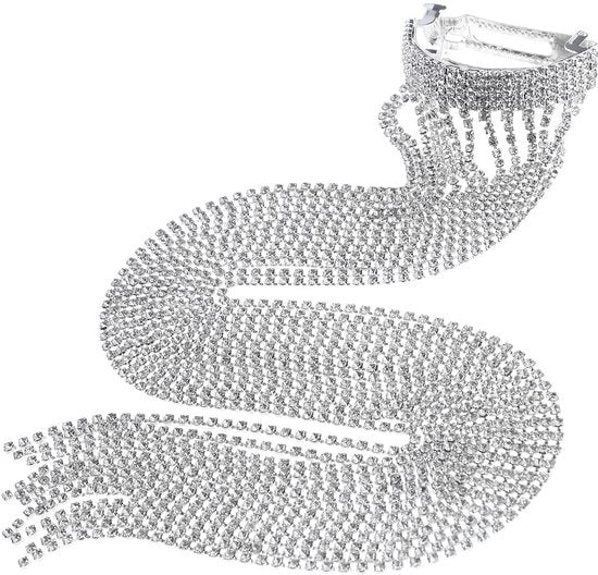 Accessori per capelli a forma di spilla - catena lunga - con applicazioni in strass - per donne - 39 cm