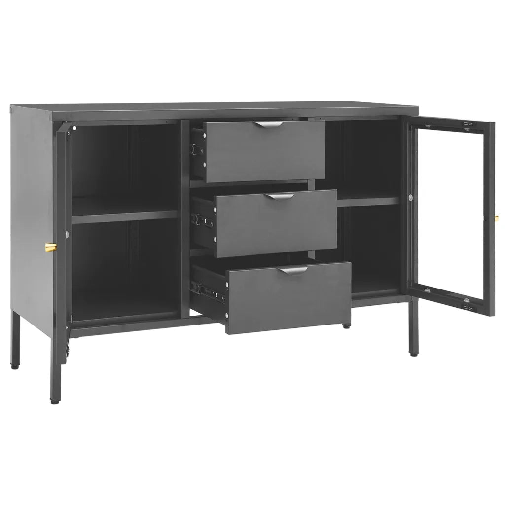 Credenza-Buffet-Armadio da cucina Antracite 105x35x70 cm in Acciaio e Vetro Temperato