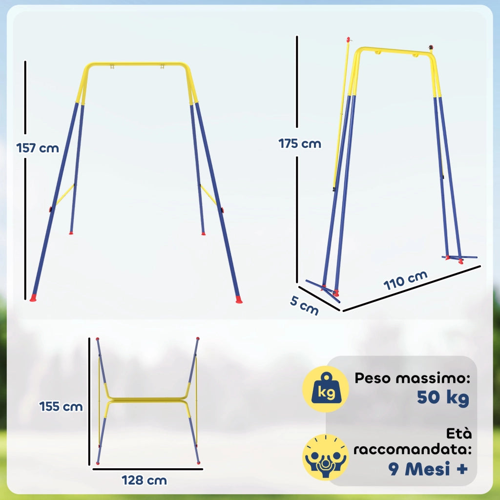 Altalena da Giardino ¨C zephmum ¨C Acciaio, Giallo e Blu, 128x155x157 cm