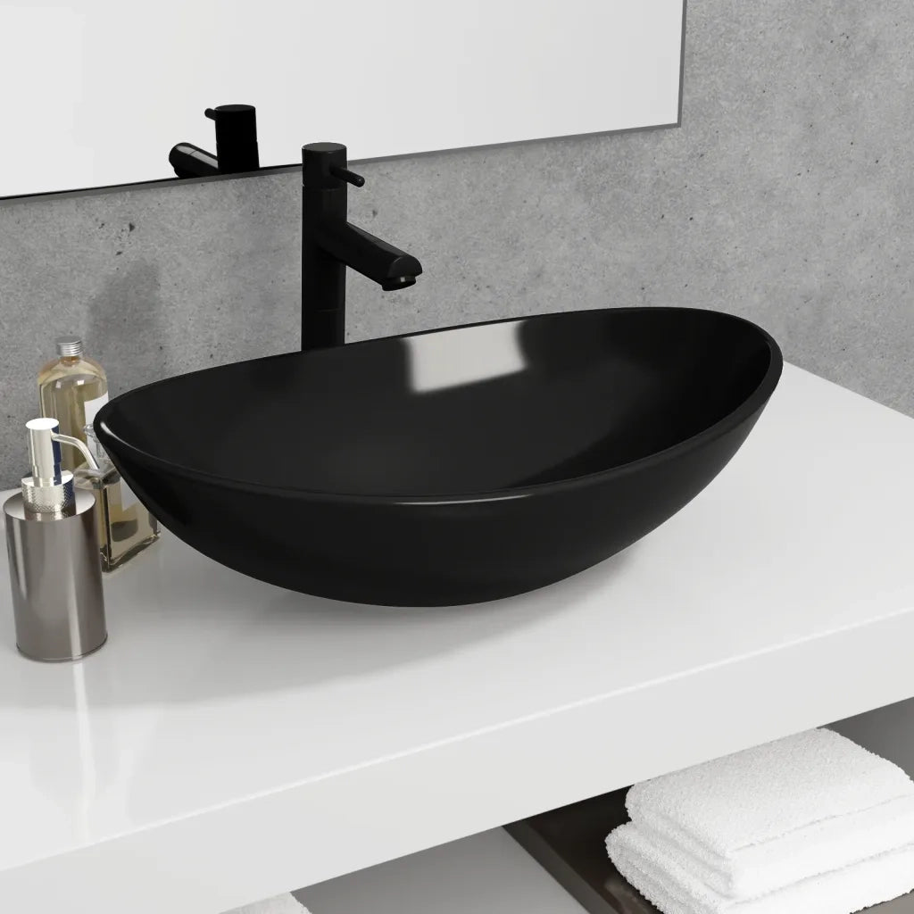 Lavandino in Vetro-Lavabo-Lavello Temperato 54,5x35x15,5 cm Nero