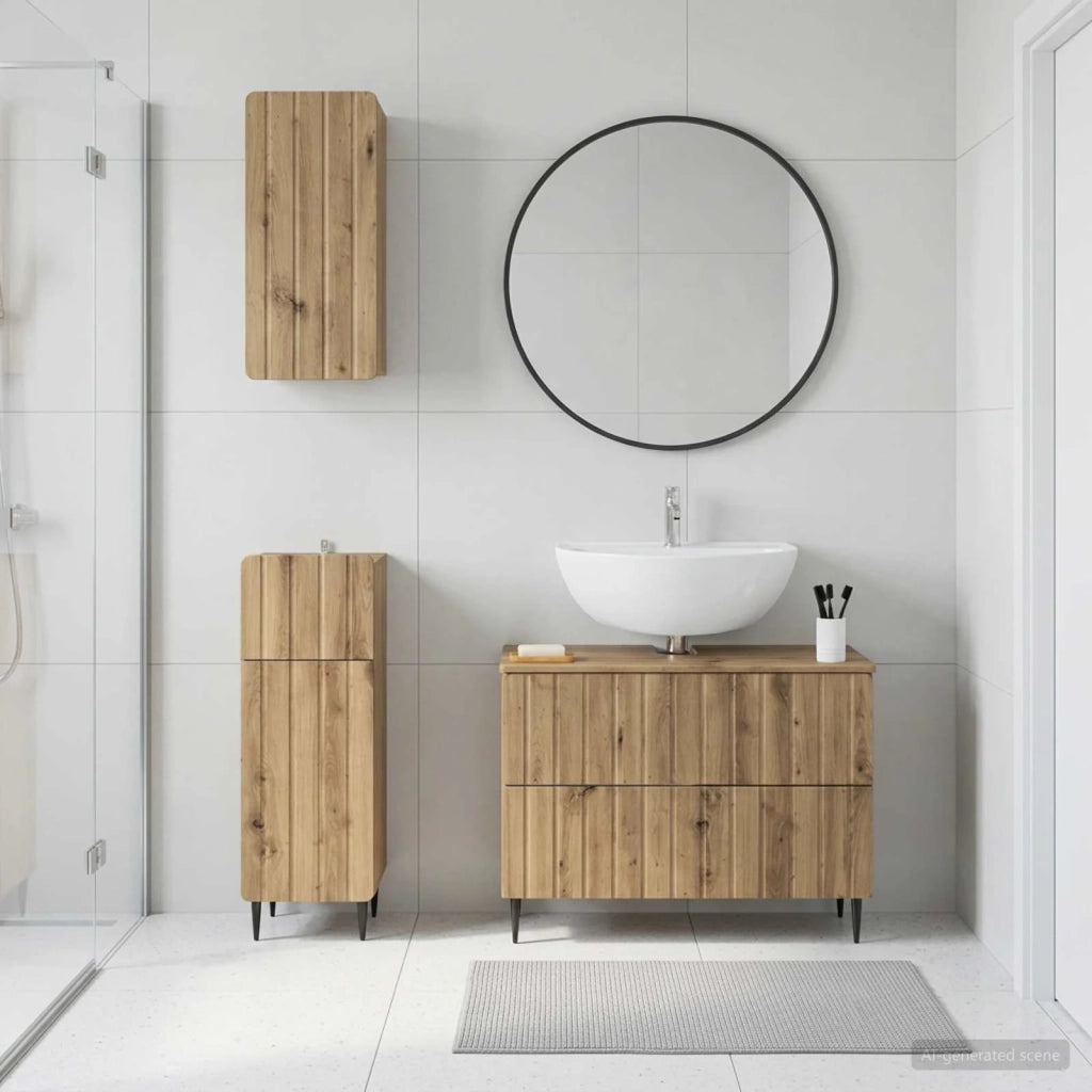 Set di armadietti da bagno in 3 pezzi ZWOLLE Rovere Artigianale 3417764