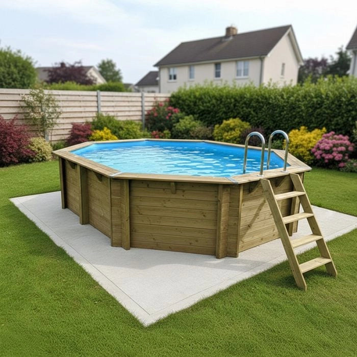Piscina In Legno Ottagonale Northwood 300 - 3,00 X 4,00 H1,20 M - Liner Blue