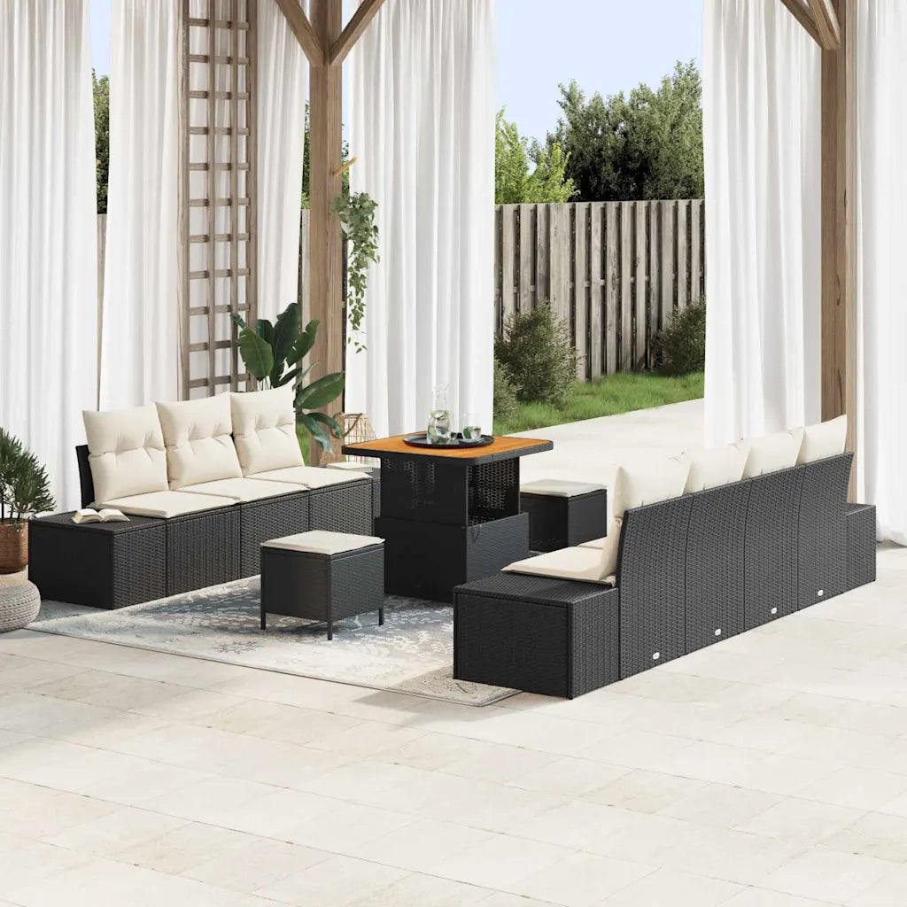 Set Divano da Giardino con cuscino 10 pcs Nero polyrattan