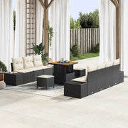 Set Divano da Giardino con cuscino 10 pcs Nero polyrattan