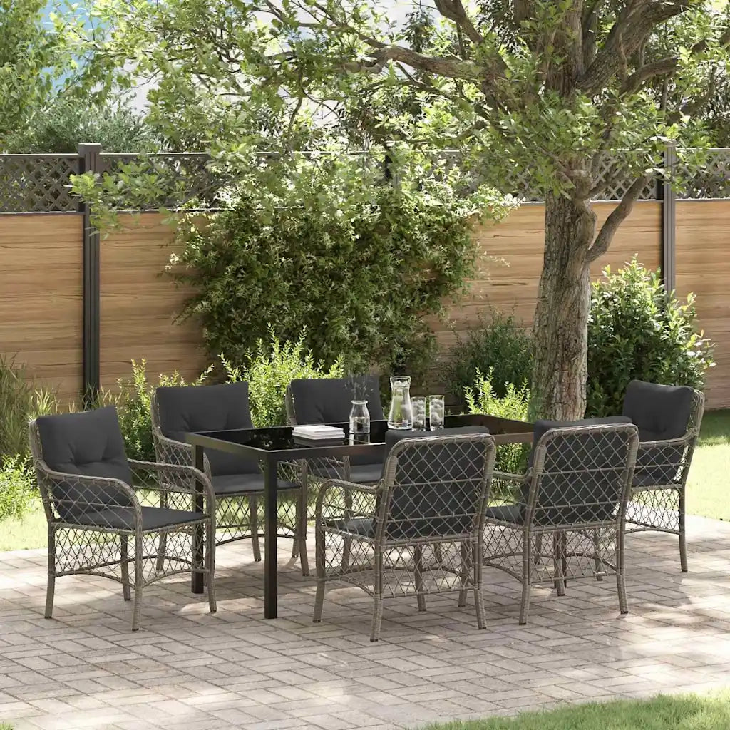Set da Pranzo per Giardino con cuscino 7 pcs Grigio polyrattan 3380222