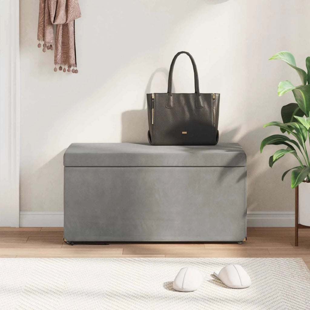 Pouf Grigio chiaro Velluto e Legno Ingegnerizzato