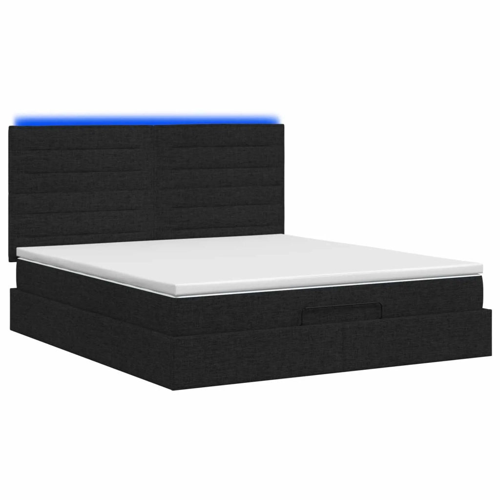 Letto Ottomano con Materasso e LED Nero 180 x 200 cm Tessuto 3458009