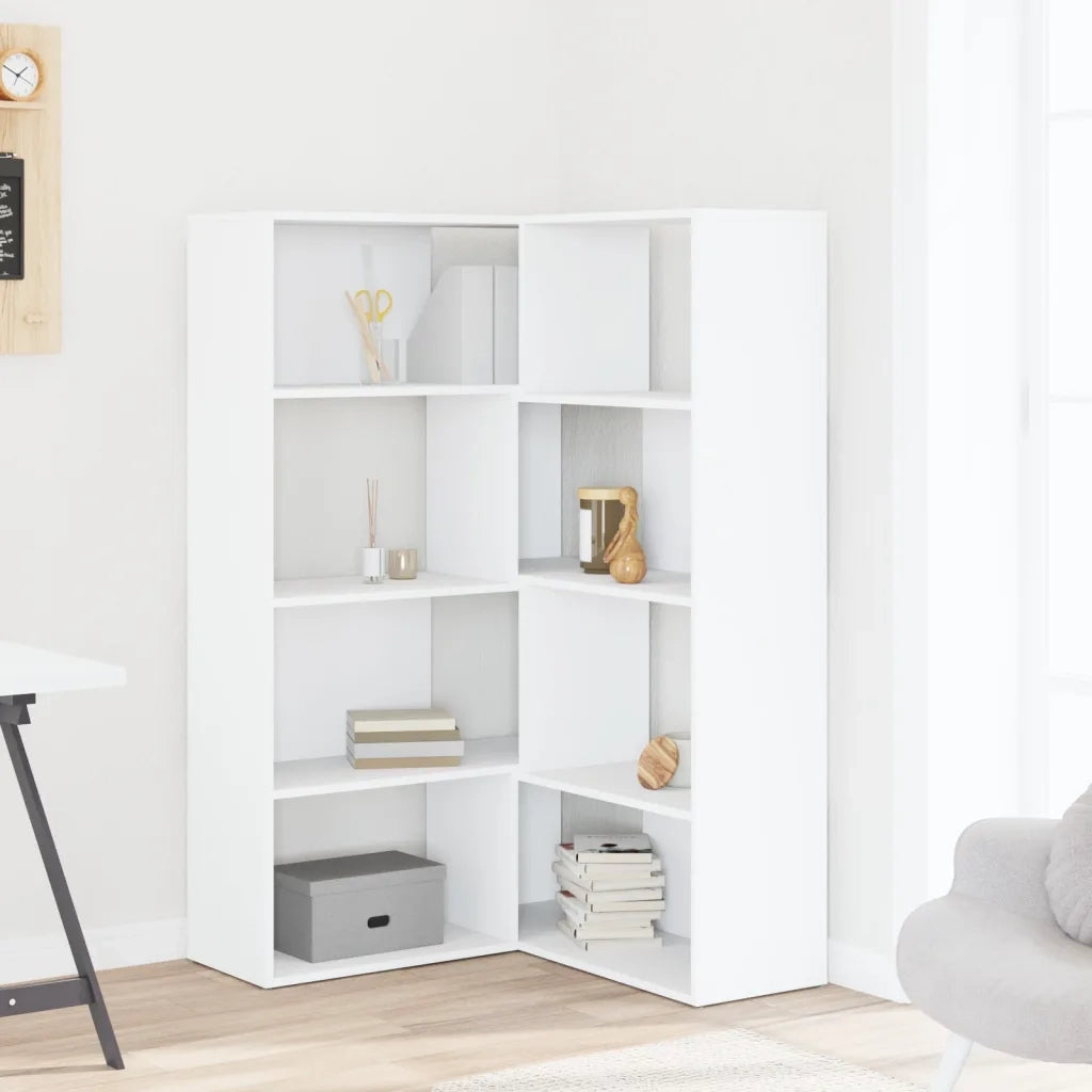 Libreria Angolare 4Ripiani Bianca 85x85x140cm Legno Multistrato 3307810