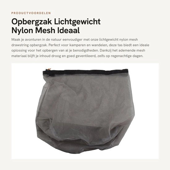 Zak di portata leggera - Tessuto Nylon Mesh - Corda per trekking - Sostenibile - Ideale per campeggio - Facile da trasportare - Borsa di stivaggio