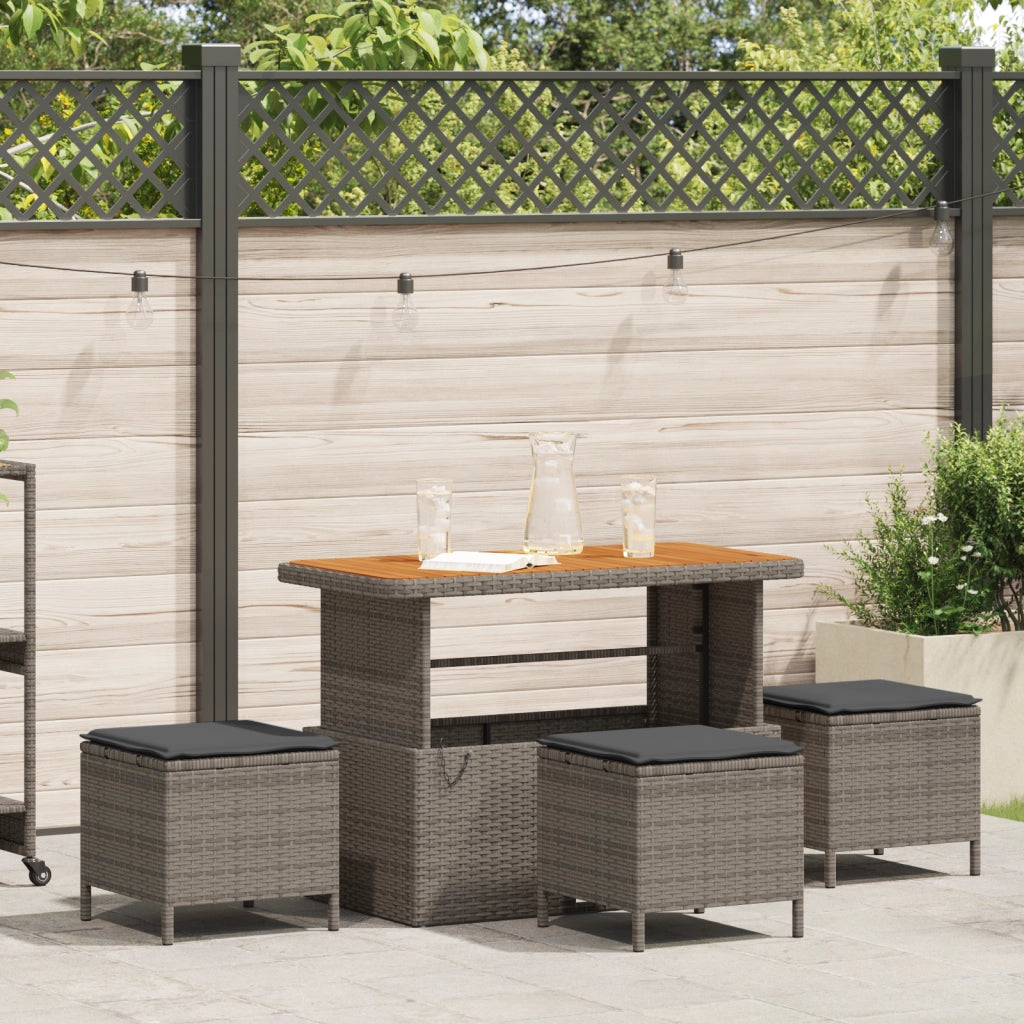 Set da Pranzo da Giardino 4 Pezzi con Cuscini Grigio in Polyrattan e Acacia