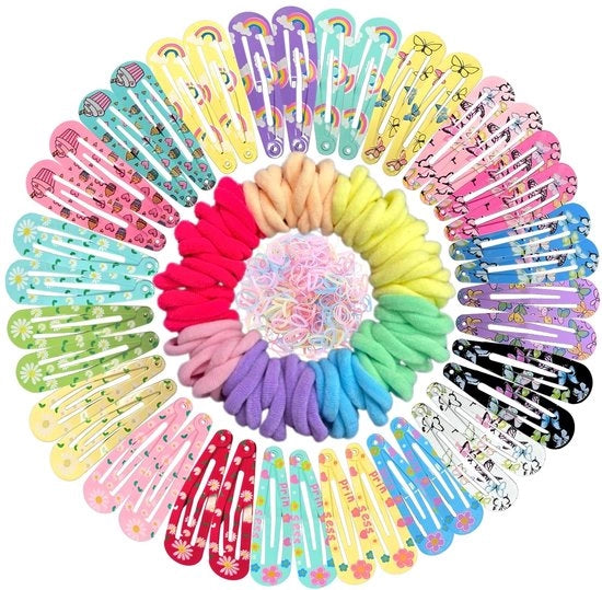340 pezzi di spille per capelli a forma di fiore per bambine con elastici colorati per capelli di bambine e bambini (40 spille + 300 elastici)