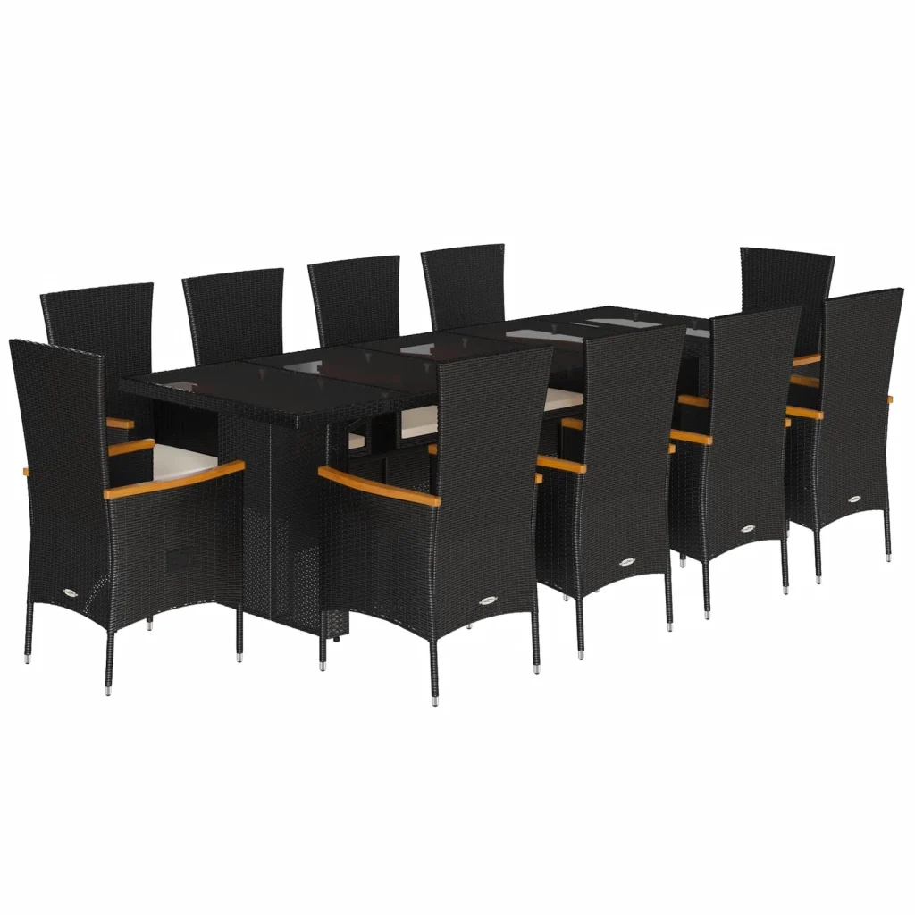 Set da Pranzo da Giardino 11 pz con Cuscini in Polyrattan Nero 3277532