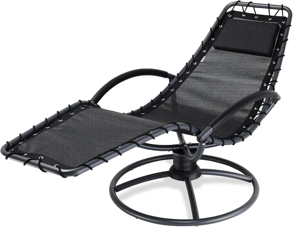 ® Sedia Relax Poltrona a Dondolo Sdraio Ergonomica Oscilla a 360° Incl. Poggiatesta Acciaio Salotto Esterno Interno Sedie Lettino Giardino
