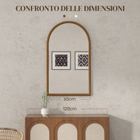 Specchio da Parete ad Arco 65x110 cm Cornice in Legno Marrone Scuro