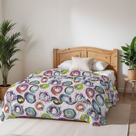 Trapunta Invernale Matrimoniale Stampata in Microfibra 200gr Double Face Cerchi Astratti