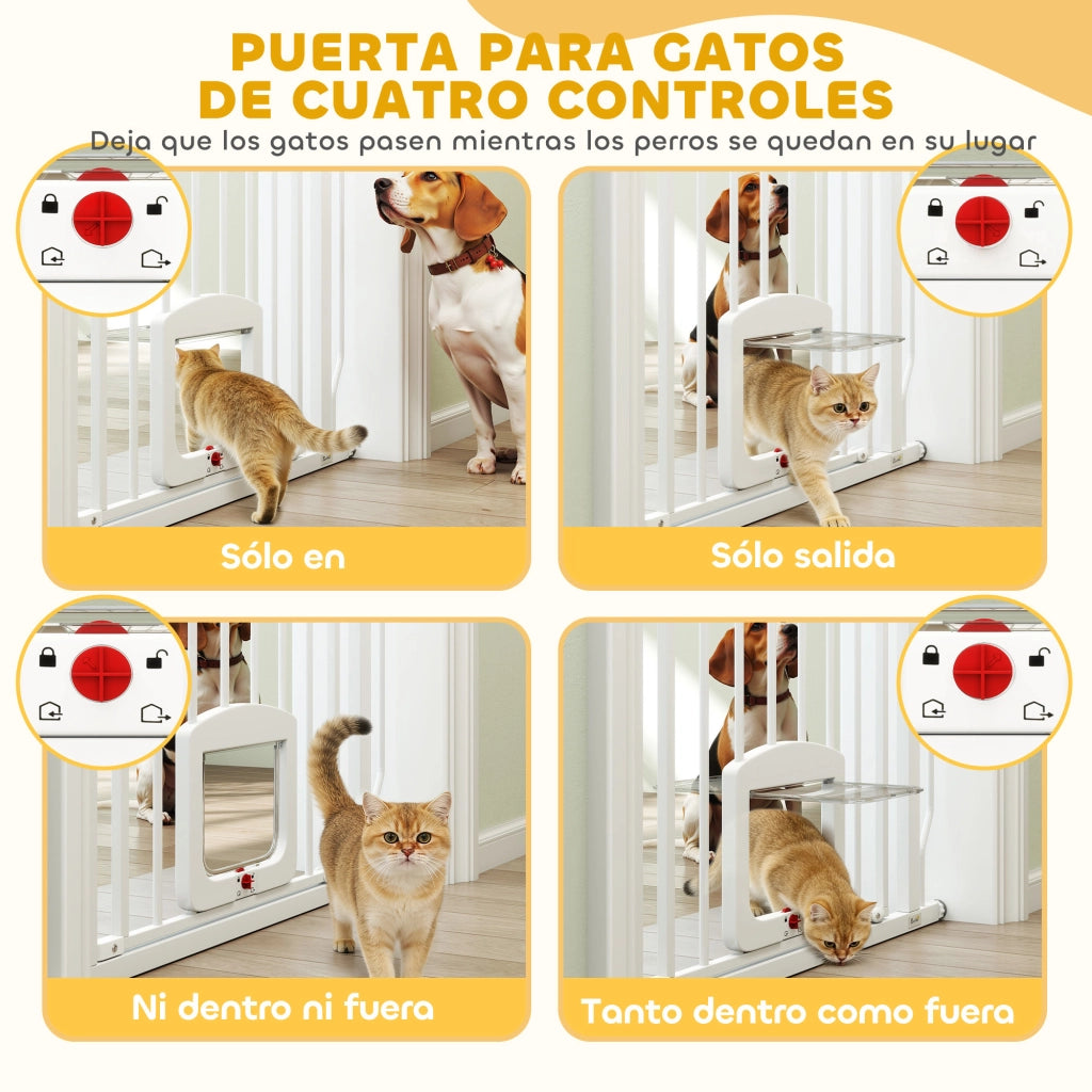 Cancelletto di Sicurezza per Cani con Porta ¨C Xylo ¨C 75-85 cm Bianco Doppio Blocco