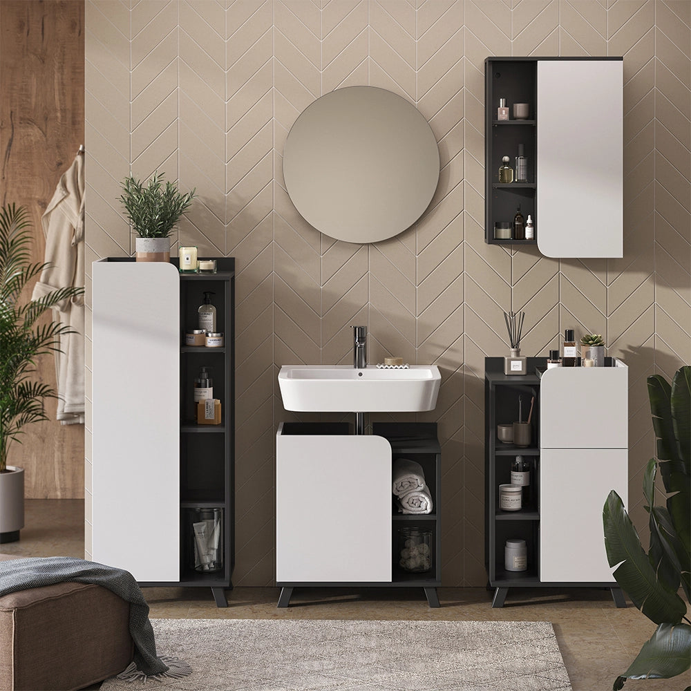 Vicco Mobiletto per lavabo Antracite/bianco 60 x 65 cm con porta e vani aperti
