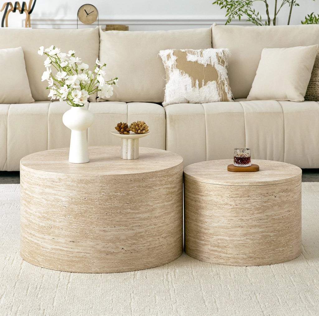 Set di tavolini da caffè con design impilabile in MDF naturale