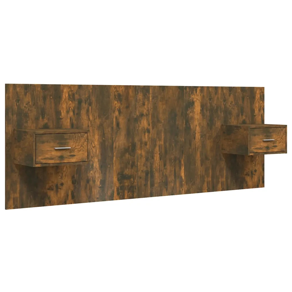Testiera Letto con Comodini-Testiera con Contenitore in Legno Multistrato Rovere Fumo 275039