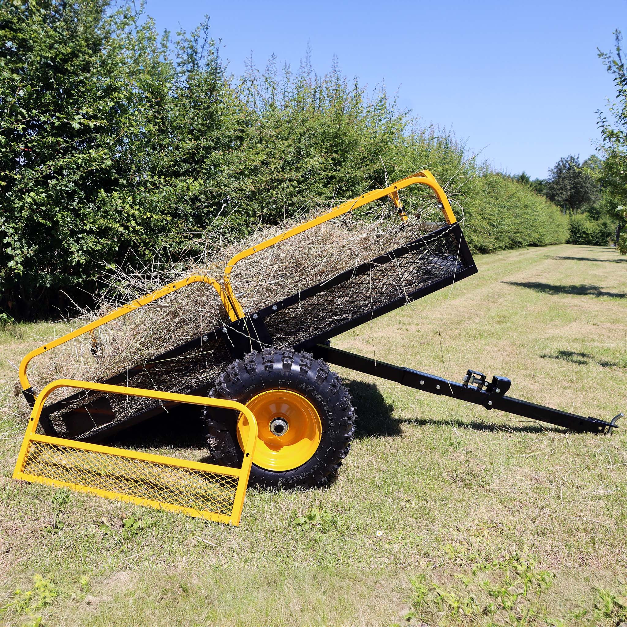 Rimorchio ribaltabile per trattorino 450kg 210x120x70 cm, con laterali rimovibili