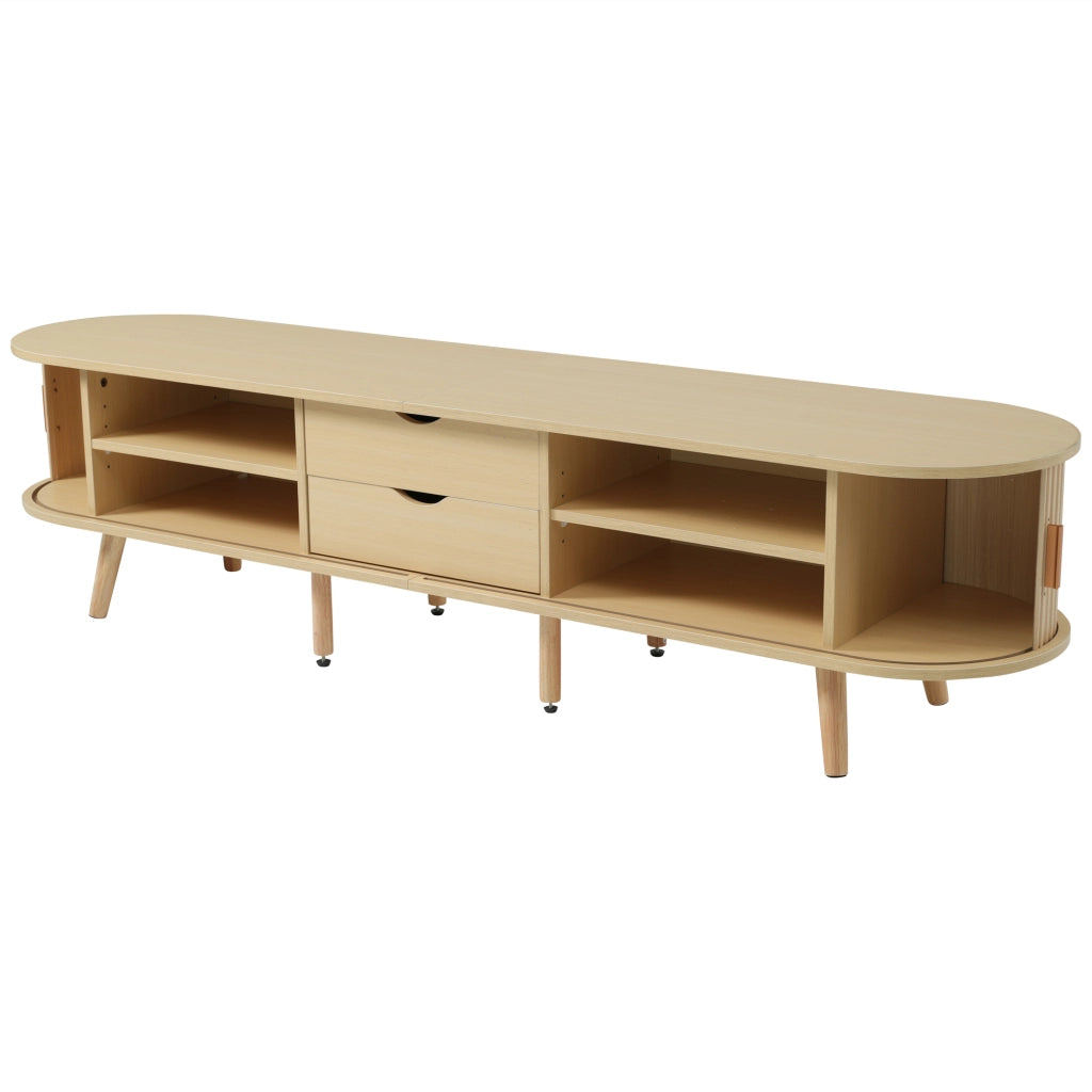 Mobile TV con 2 Cassetti e 2 Ante Scorrevoli; Ripiani Regolabili; per Soggiorno; in MDF; Noce Chiaro; 175×40×42 cm