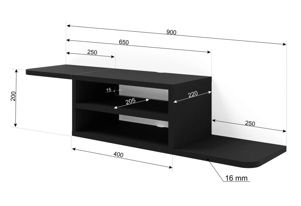 Mobile porta TV sospeso minimal DEDAL cm 90x22x20h  Nero Opaco