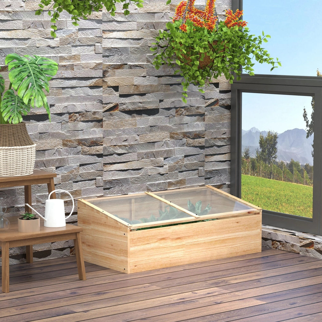 SERRA da giardino 100x50x35 cm in legno naturale con pannello in policarbonato