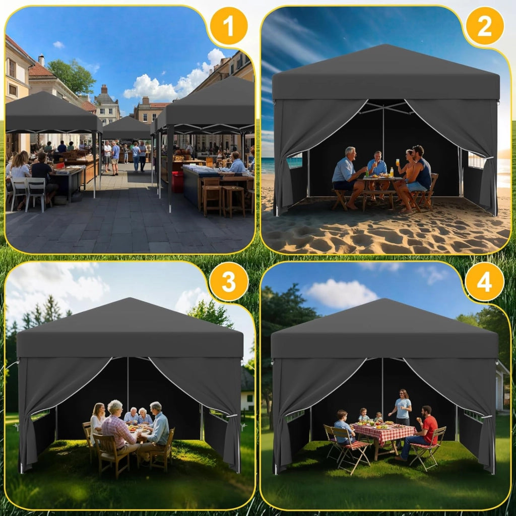 Gazebo 3x3 Pieghevole Impermeabile 3 Pieghevole Altezza Regolabile Protezione UV 50 +,Gazebo da Giardino con Borsa di Trasporto Esterno Resistente,Grigio