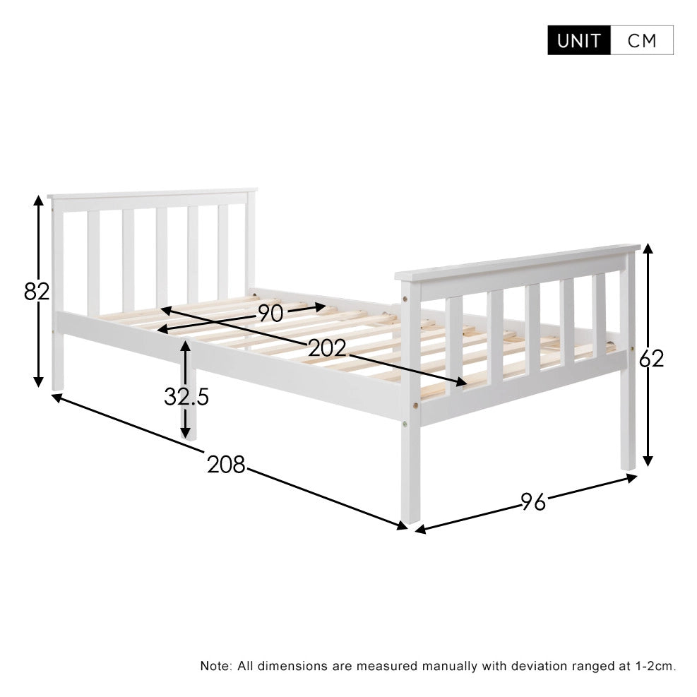 Letto singolo bianco 90 x 200 cm con rete a doghe