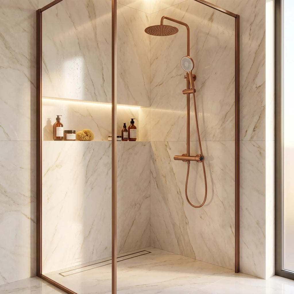 Set Doccia Da Incasso Con Termostatato Drop Brush Copper