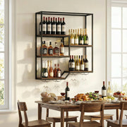 Portabottiglie da Parete, Portabottiglie di Vino Industriale in Metallo e Legno con 6 Mensole a Doppio Lato, Espositore Cantinetta Sospeso per Bar, Cucina e Ristorante, 102 x 30 x 112 cm