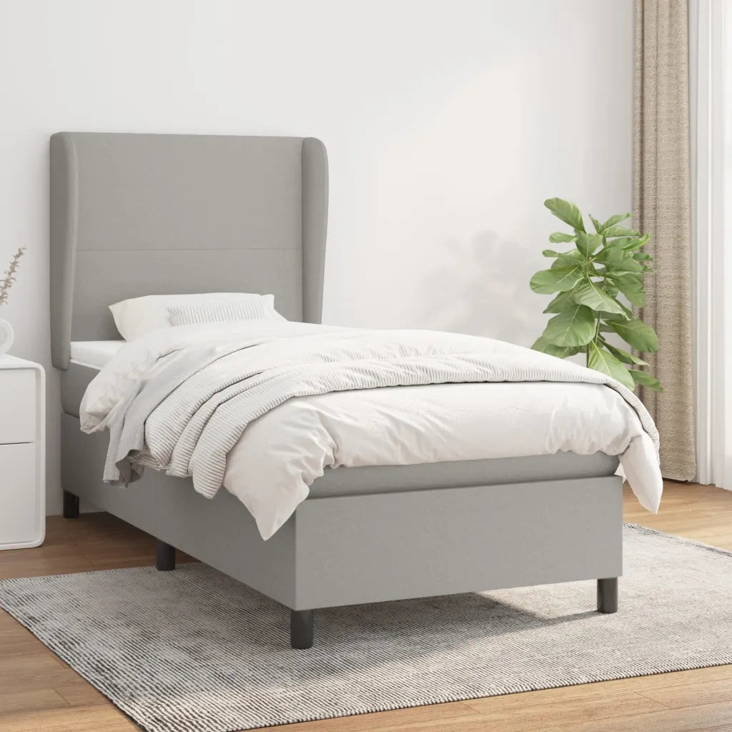 Letto singolo | Letto per adulti | Giroletto a Molle con Materasso Grigio Chiaro 80x200 cm Tessuto