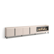 Mobile TV Soggiorno, 315x61x35 cm, Per TV fino a 80", Camino elettrico XXL, Design industriale, Beige