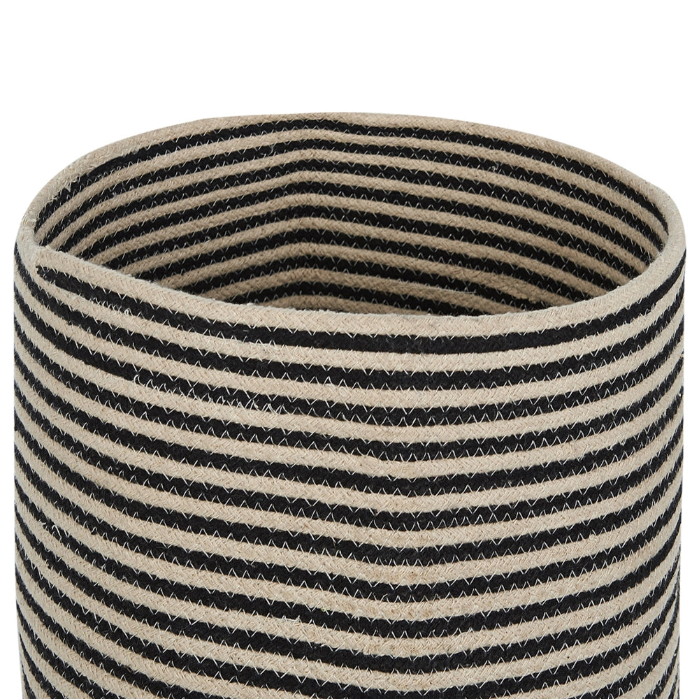Set di 2 cestini in tessuto di cotone beige e nero con accessori per la conservazione boho a righe