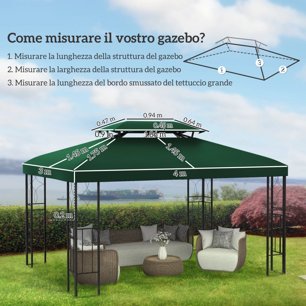 Gazebo 4x3 m 2 Livelli ¨C Minimal ¨C Verde Poliestere