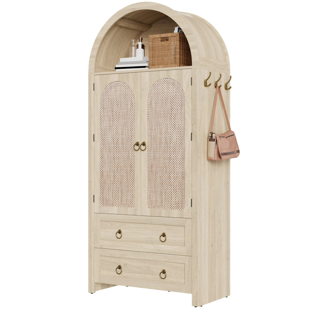 Sideboard 80x40x180 cm con ripiani aperti e doppi cassetti in MDF rovere