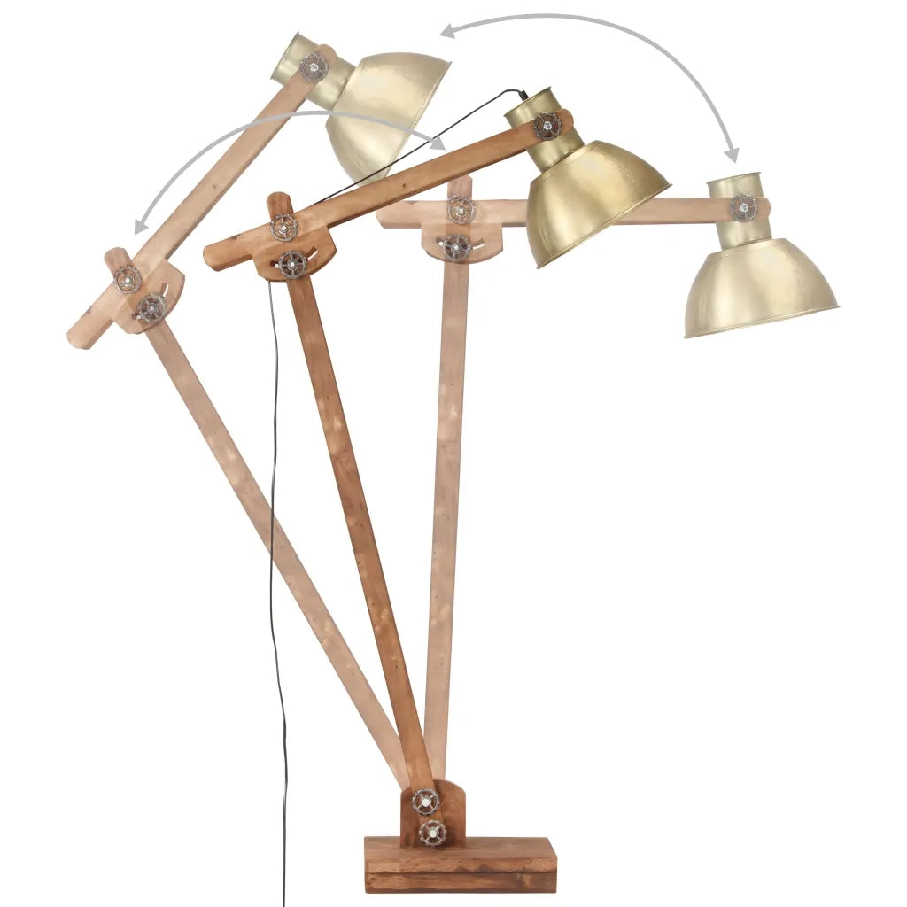 vidaXL Lampada da Pavimento Ottone in Legno Massello di Mango E27