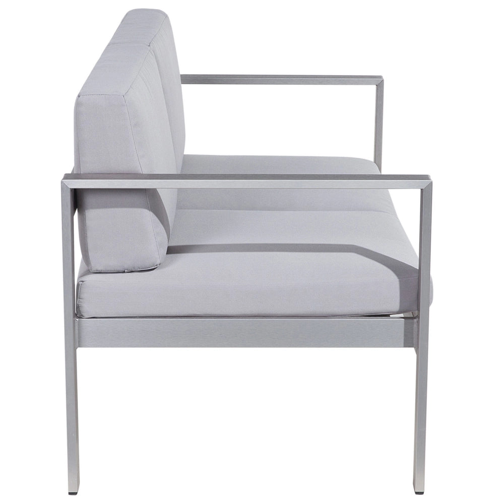 Set da giardino in 4 pezzi divano in legno di plastica grigio con 2 sedie e tavolino da caffè
