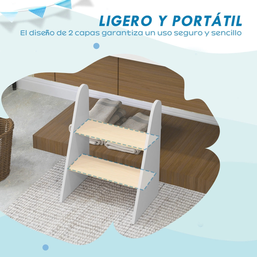 Sgabello 2 gradini bambini torre apprendimento ¨C Xylo ¨C bianco bagno cucina cameretta +3 anni