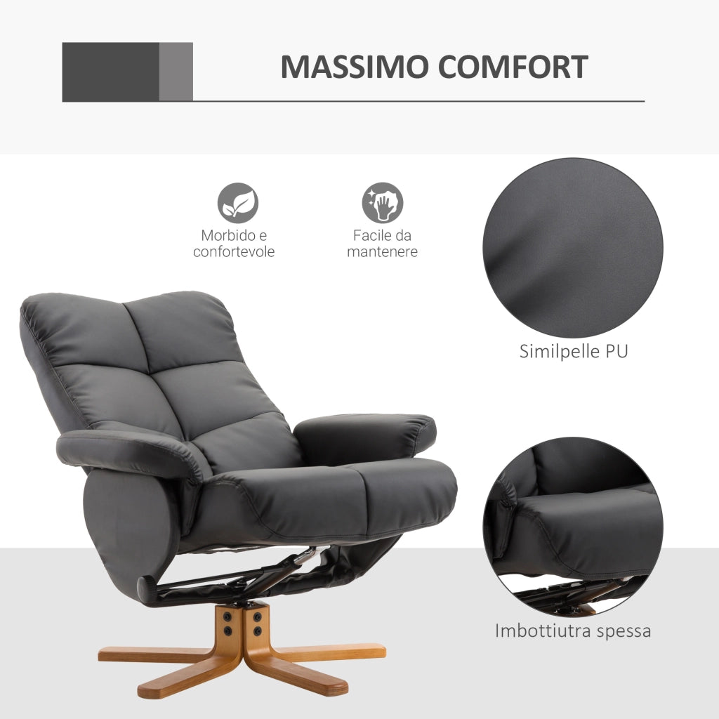 Poltrona Sedia Relax Reclinabile con Poggiapiedi in Pelle PU Nero