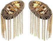 Epaulettoni con strass dorati con frange, 18 cm, decorazione per spalle per costume, cosplay, abito da palco